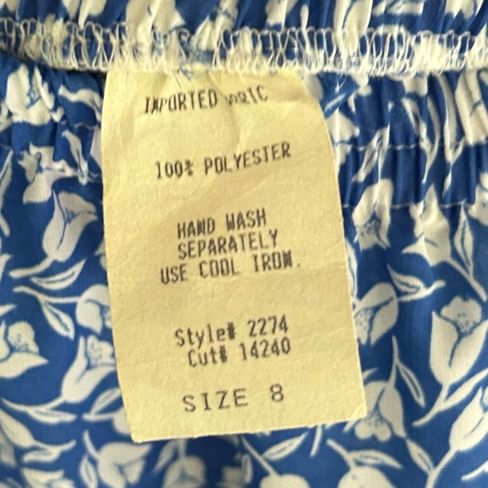 VTG Alison Peters Blue Micro Floral Print Midi Skirt Set Modest Cottage Retro 8 - Picture 14 of 15
